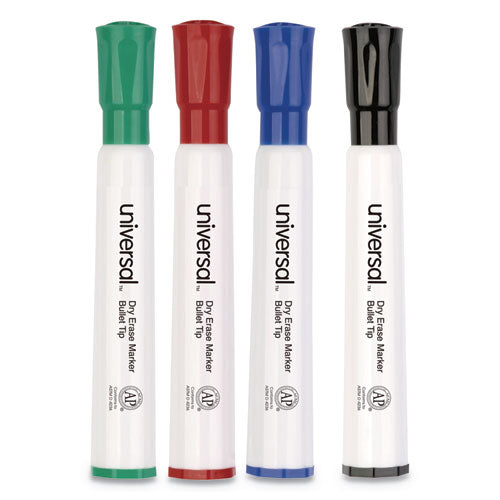 Dry Erase Marker, Medium Bullet Tip, Assorted Colors, 4/set