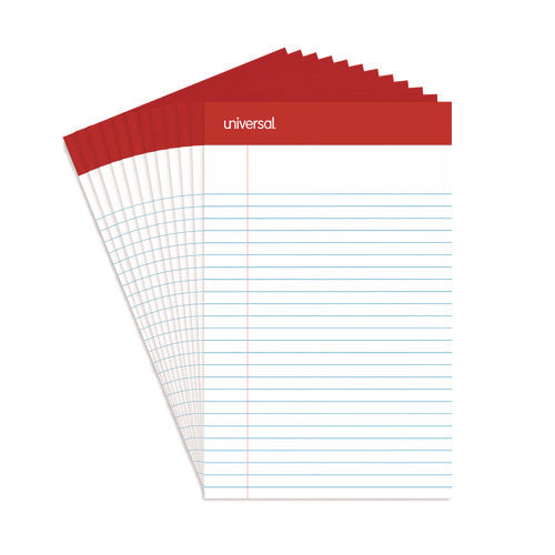 Perforated Ruled Writing Pads, Narrow Rule, Red Headband, 50 White 5 X 8 Sheets, Dozen