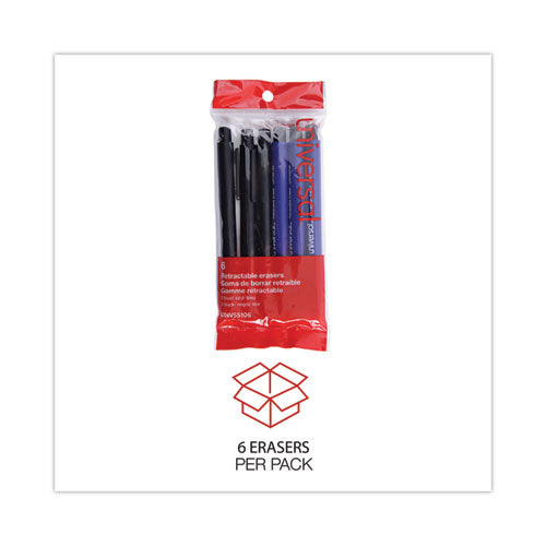 Pen-style Retractable Eraser, For Pencil Marks, White Eraser, Assorted Barrel Colors, 6/pack