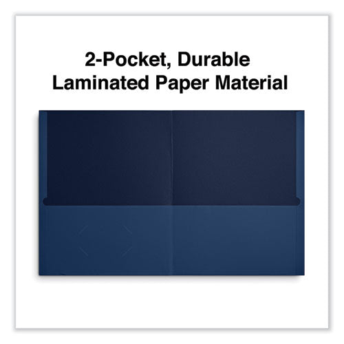 Two-pocket Portfolio, Embossed Leather Grain Paper, 11 X 8.5, Dark Blue, 25/box