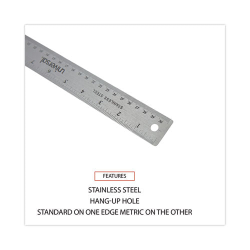 Stainless Steel Ruler With Cork Back And Hanging Hole, Standard/metric, 12