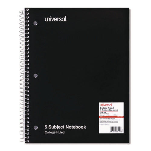 Wirebound Notebook, 5-subject, Medium/college Rule, Black Cover, (200) 11 X 8.5 Sheets