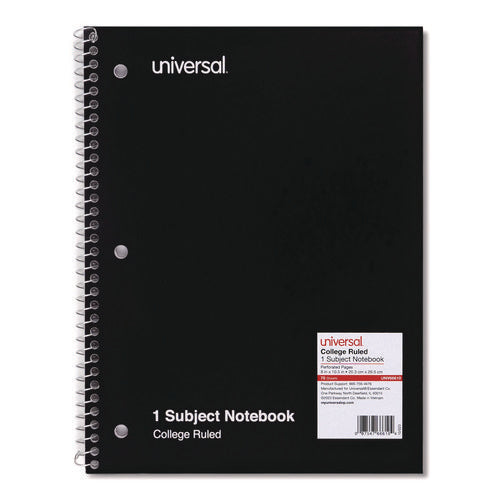 Wirebound Notebook, 1-subject, Medium/college Rule, Black Cover, (70) 10.5 X 8 Sheets