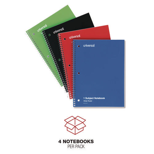 Wirebound Notebook, 1-subject, Wide/legal Rule, Assorted Cover Colors, (70) 10.5 X 8 Sheets, 4/pack