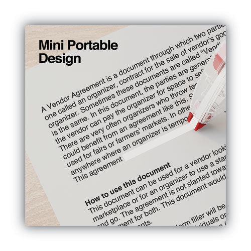 Correction Tape, Mini Economy, Non-refillable, Clear/red Applicator, 0.25