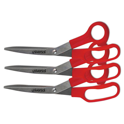 General Purpose Stainless Steel Scissors, 7.75" Long, 3" Cut Length, Offset Red Handle, 3/pack