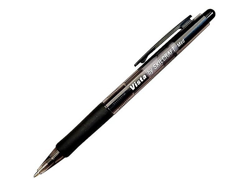 AbilityOne Skilcraft Vista Retractable Ballpoint Pens, Medium Point, Black Ink, Dozen