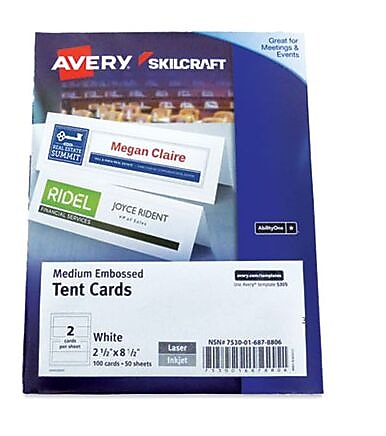 AbilityOne SKILCRAFT/AVERY Tent Cards, White, 2.5