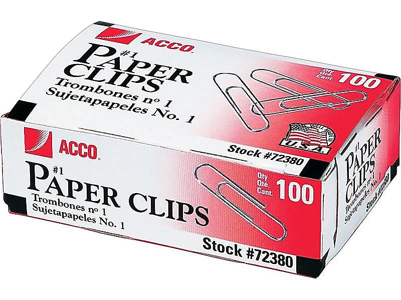 ACCO Economy #1 Paper Clips, Silver, 100/Box