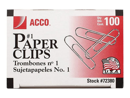 ACCO Economy #1 Paper Clips, Silver, 100/Box