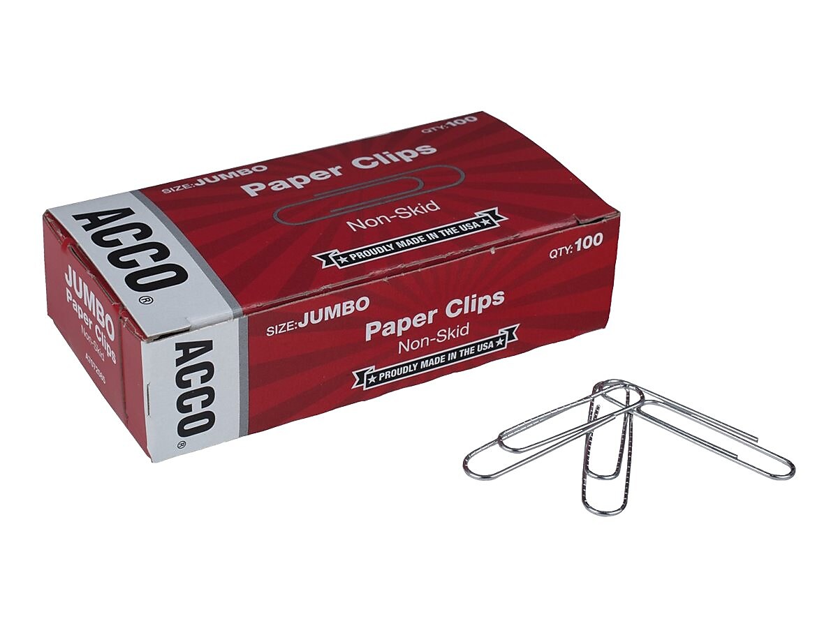 ACCO Economy Jumbo Paper Clips, Silver, 100/Box