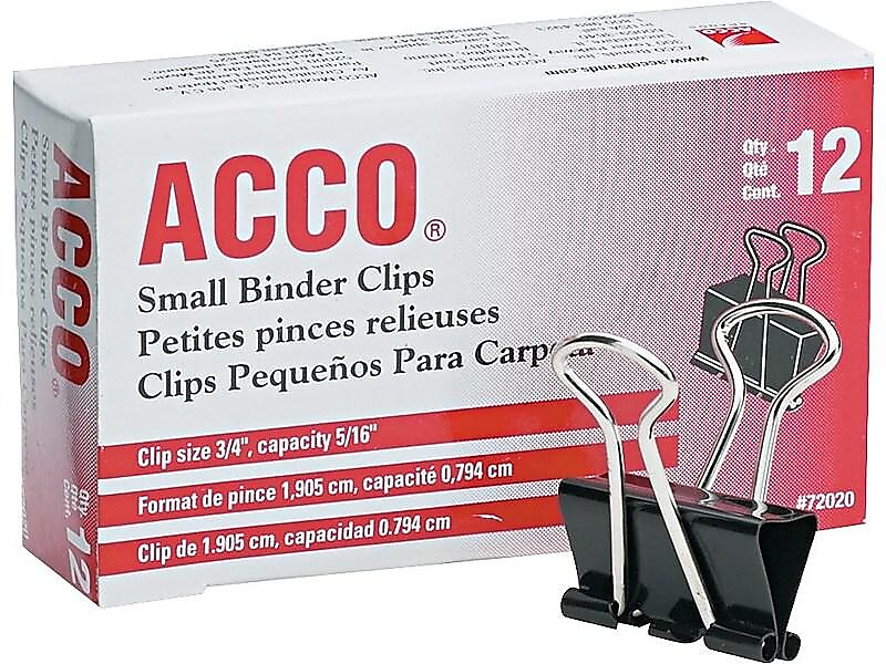 ACCO Small Binder Clips, 0.31" Capacity, Black, 12 Clips/Pack