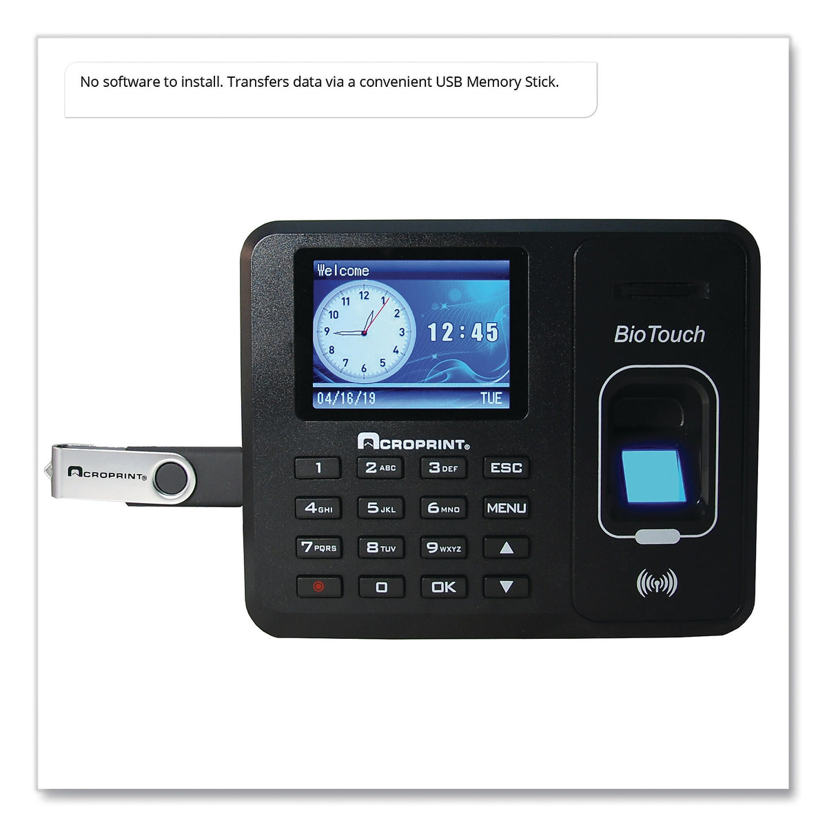 Acroprint® BioTouch Time Clock and Badges Bundle, 10,000 Employees, Black