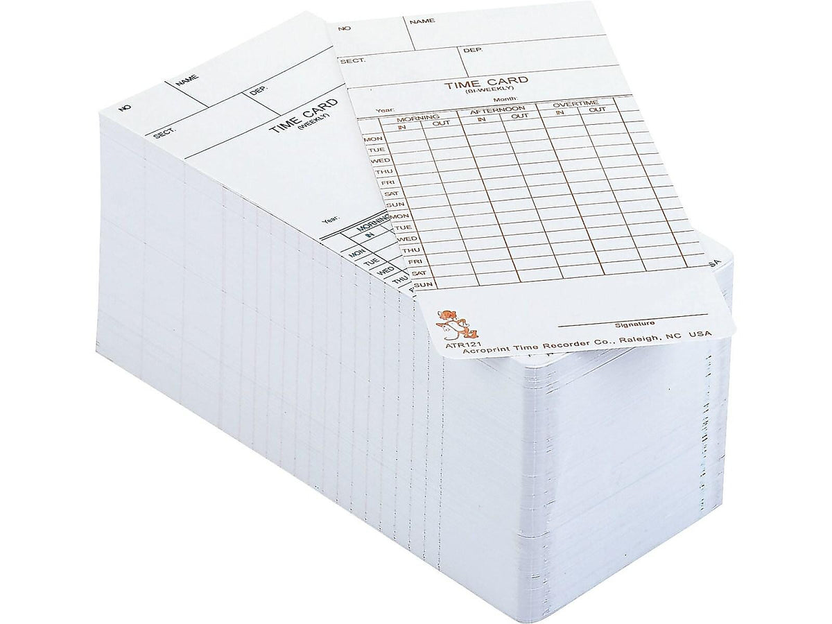 Acroprint Time Cards for ATR120 Time Clock, 250/Pack