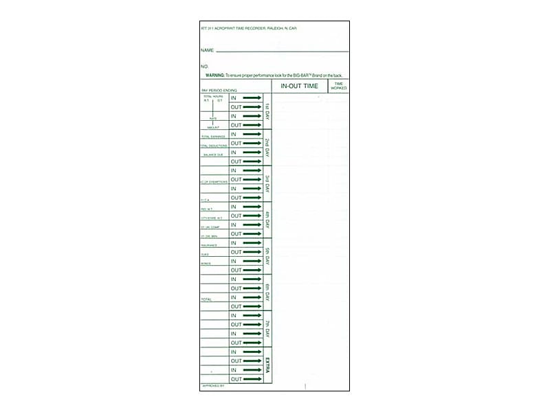 Acroprint Time Cards for ATT310 Time Clock, 200/Pack