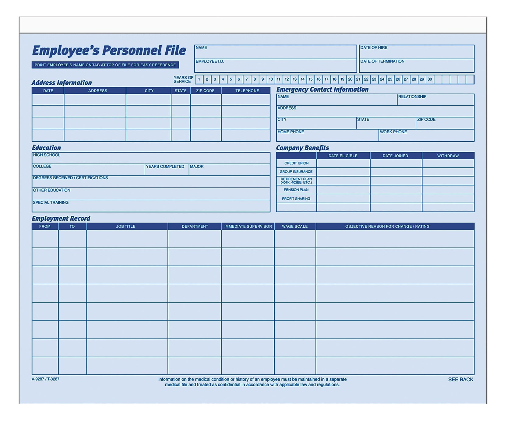 Adams 1 Part Employee Personal Files, 20/Pack