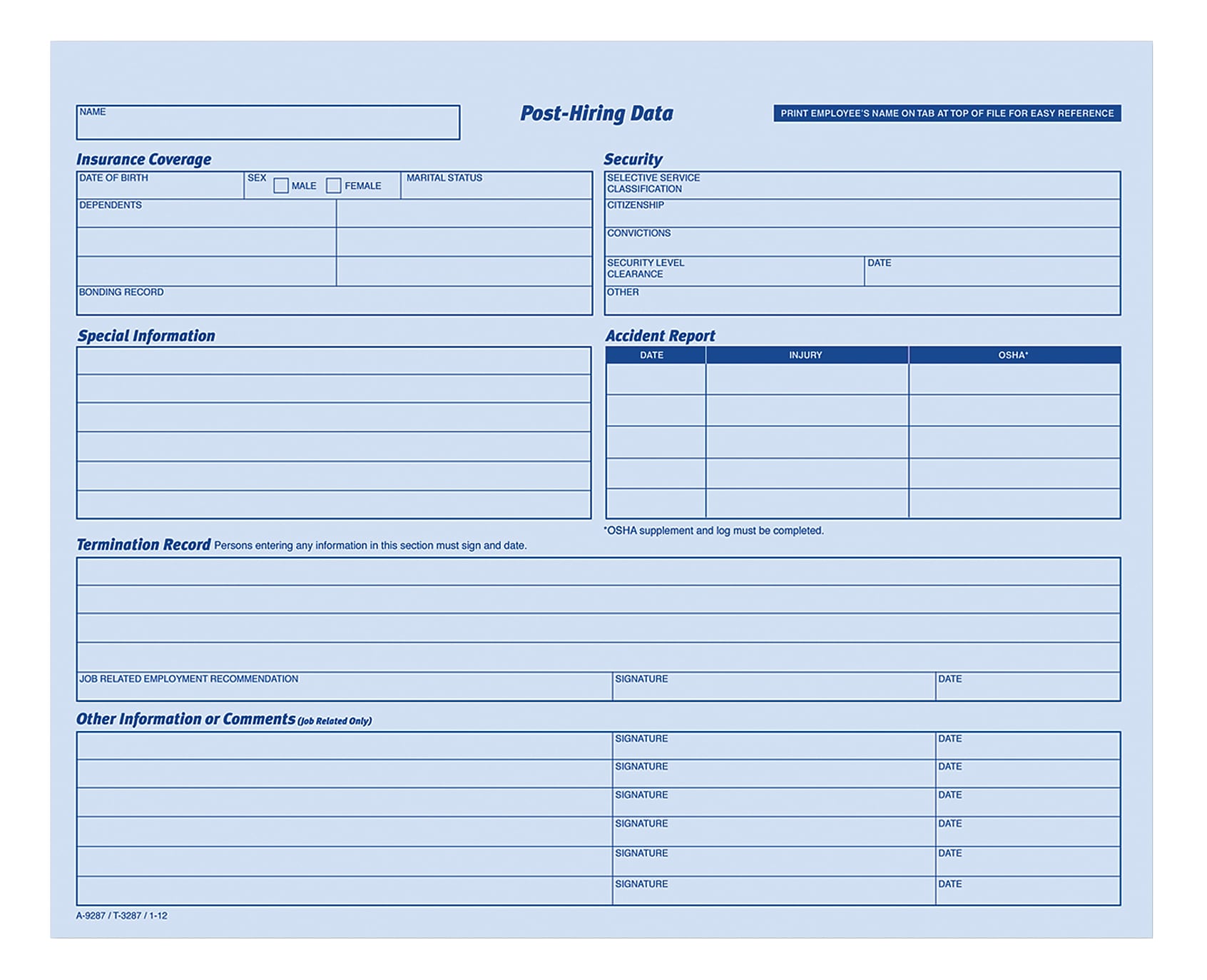 Adams 1 Part Employee Personal Files, 20/Pack