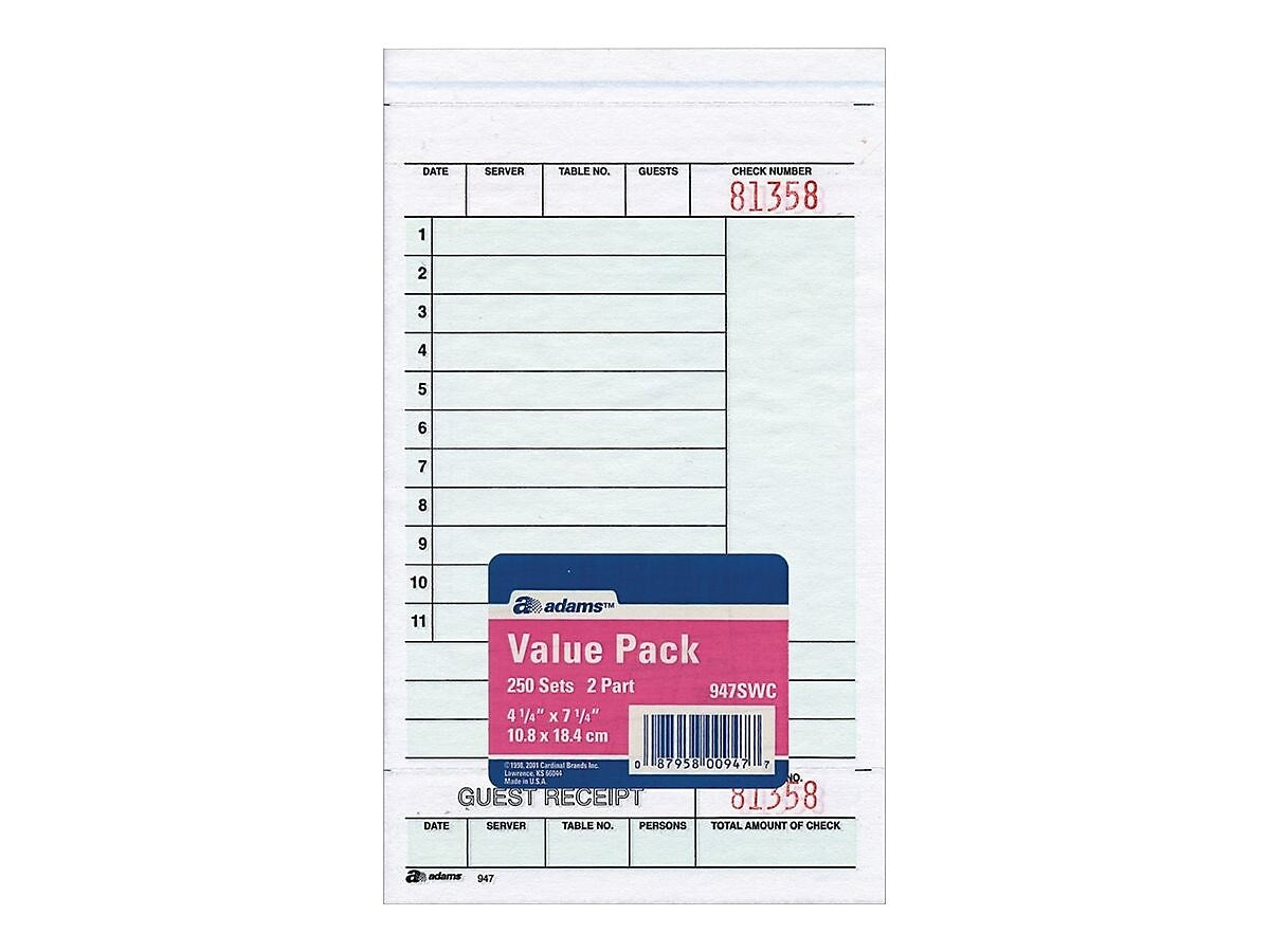 Adams 2-Part Carbonless Guest Checks, 4.25