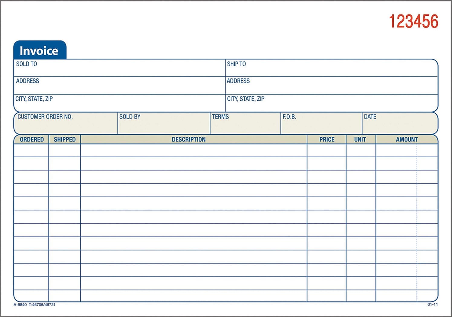 Adams 2-Part Carbonless Invoices, 5.5625