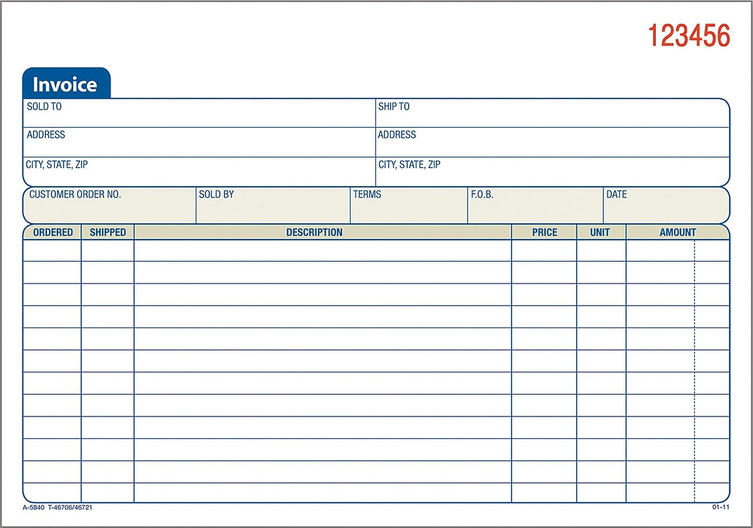 Adams 2-Part Carbonless Invoices, 5.5625
