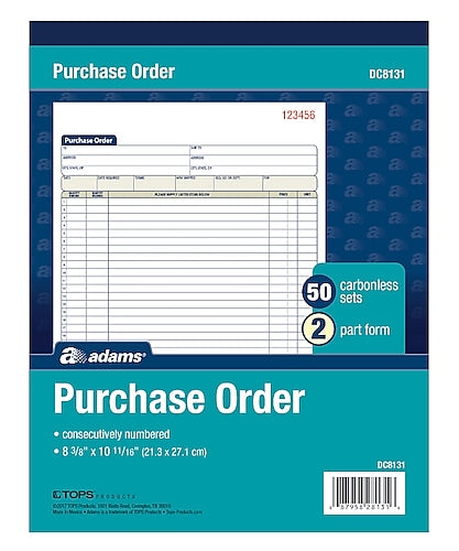 Adams 2-Part Carbonless Purchase Order, 8 3/8