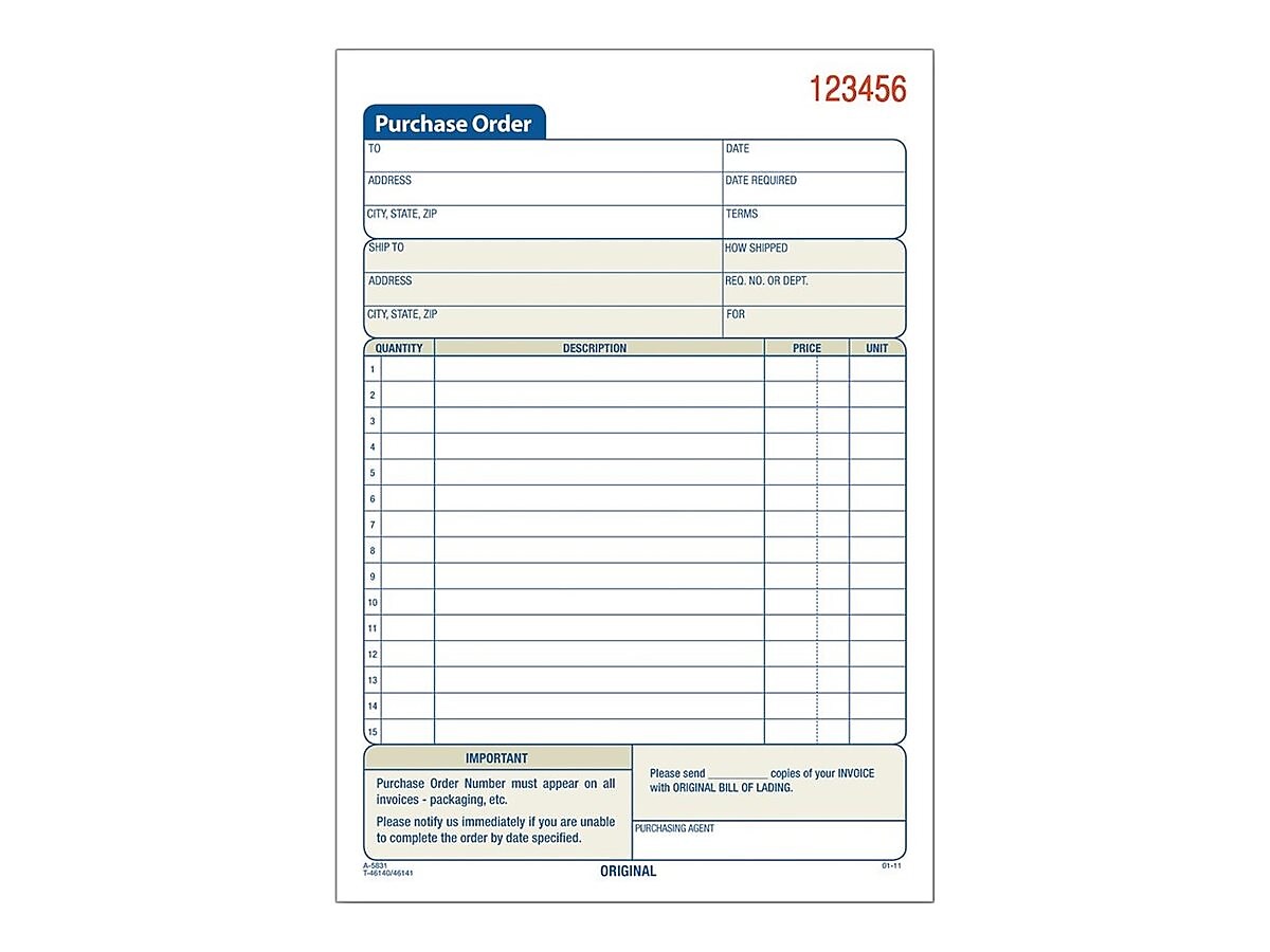 Adams 2-Part Carbonless Purchase Requisitions, 8.44