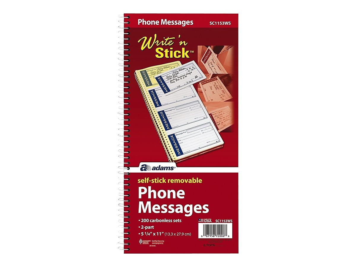 Adams 2-Part Write 'N Stick Message Pad, 5.25