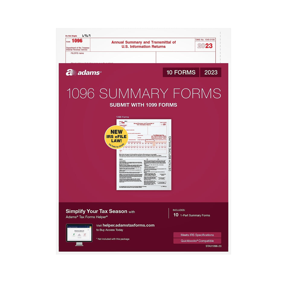 Adams 2023 1096 Summary Tax Forms, 10/Pack