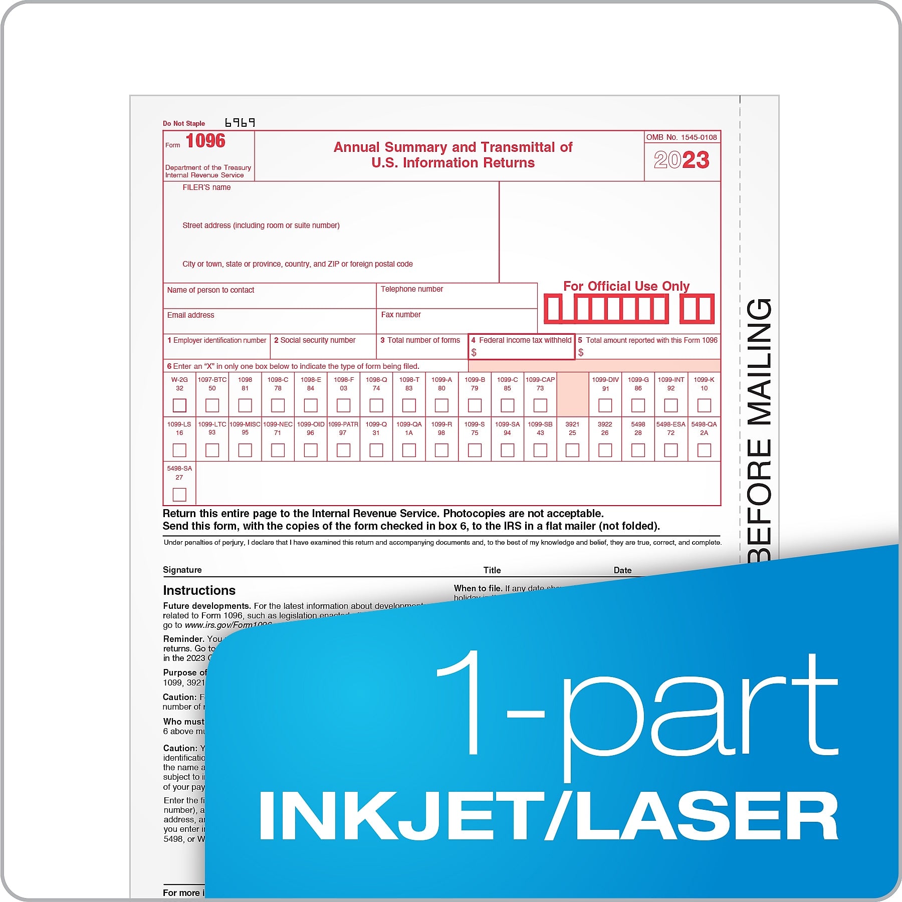 Adams 2023 1096 Summary Tax Forms, 10/Pack