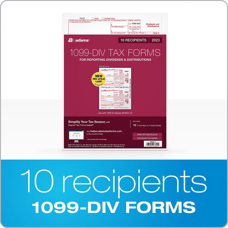 Adams 2023 1099-DIV Tax Forms, 5-Part, 10/Pack