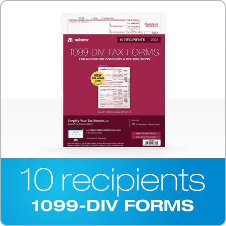 Adams 2023 1099-DIV Tax Forms, 5-Part, 10/Pack