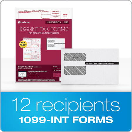 Adams 2023 1099-INT Tax Forms with Self Seal Envelopes, 5-Part, 12/Pack