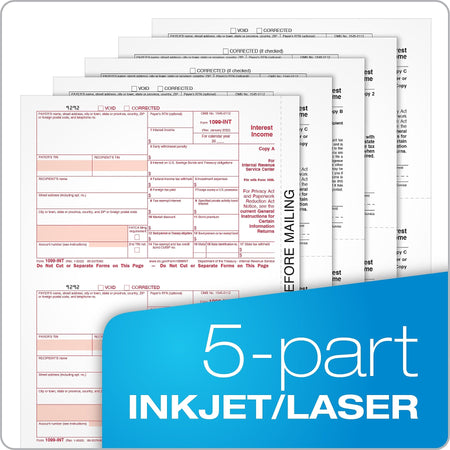 Adams 2023 1099-INT Tax Forms with Self Seal Envelopes, 5-Part, 12/Pack