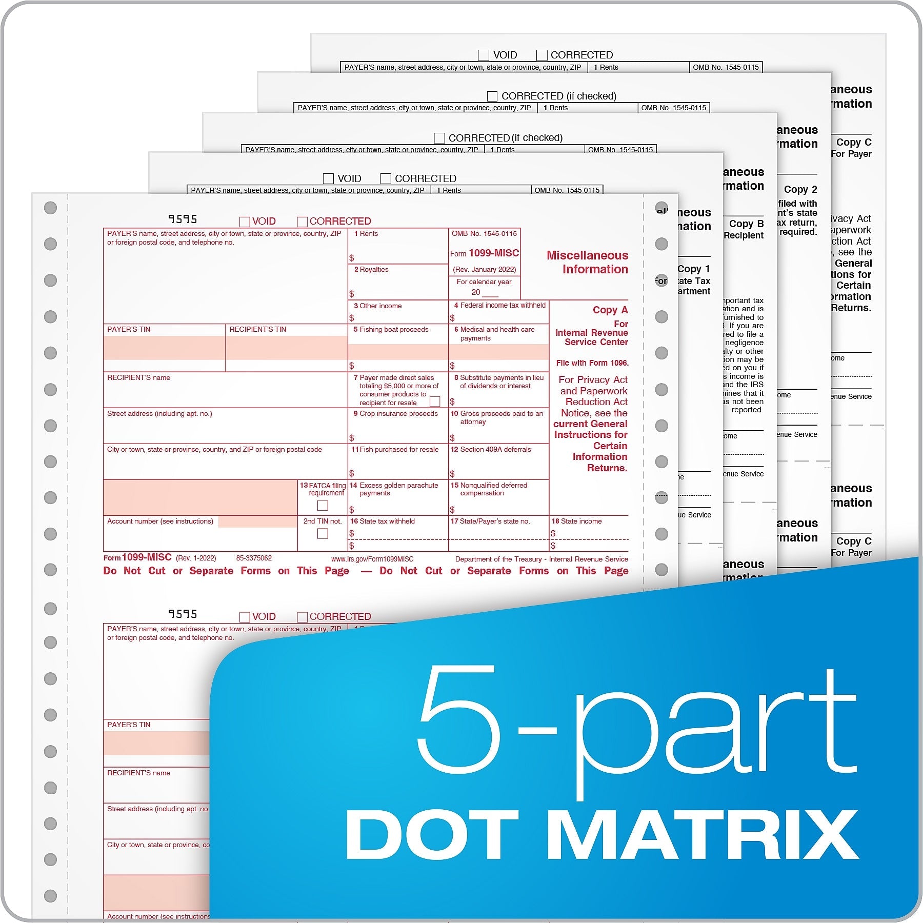 Adams 2023 1099-MISC Continuous-Feed Tax Forms with 1096 Forms, 5-Part, 24/Pack