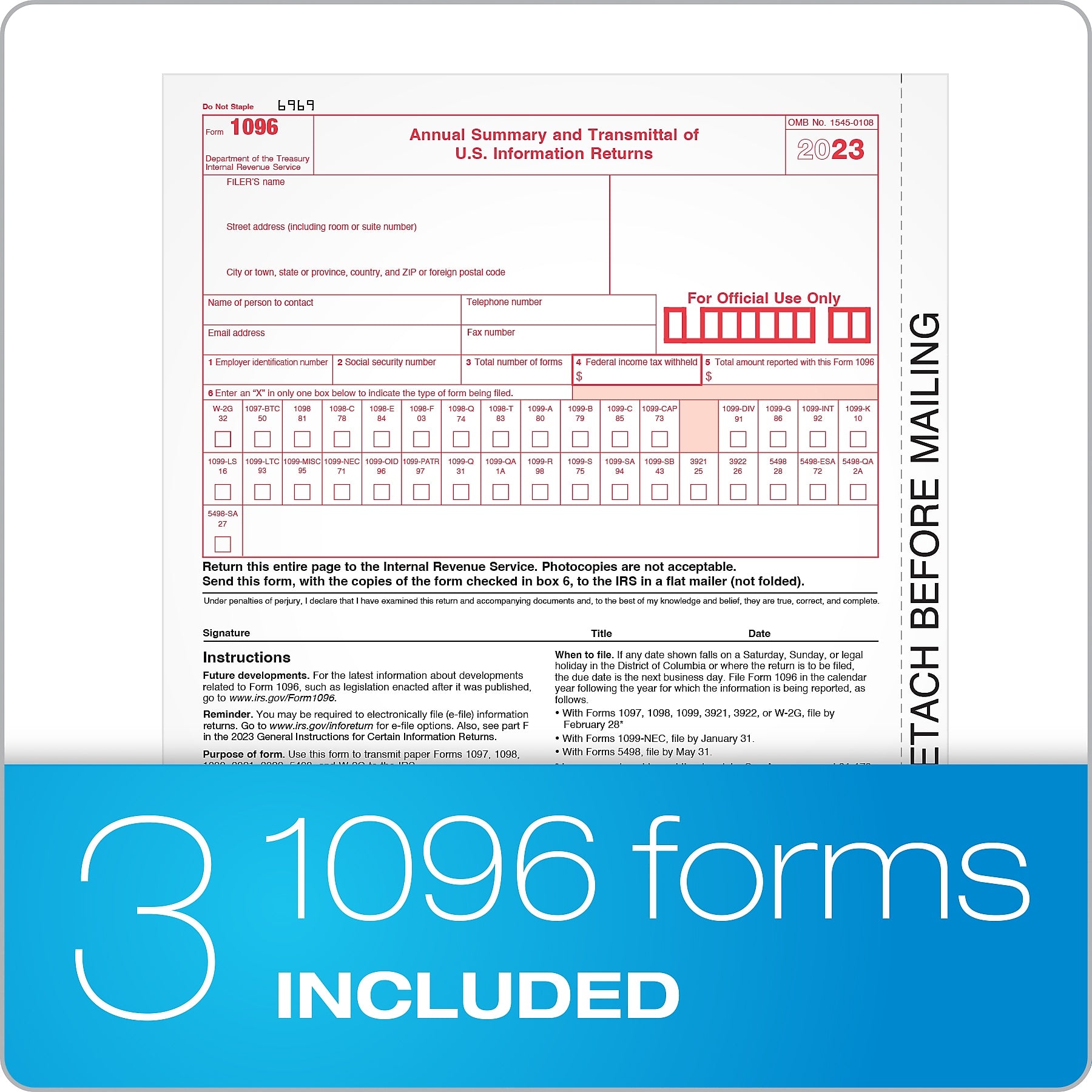 Adams 2023 1099-MISC Continuous-Feed Tax Forms with 1096 Forms, 5-Part, 24/Pack