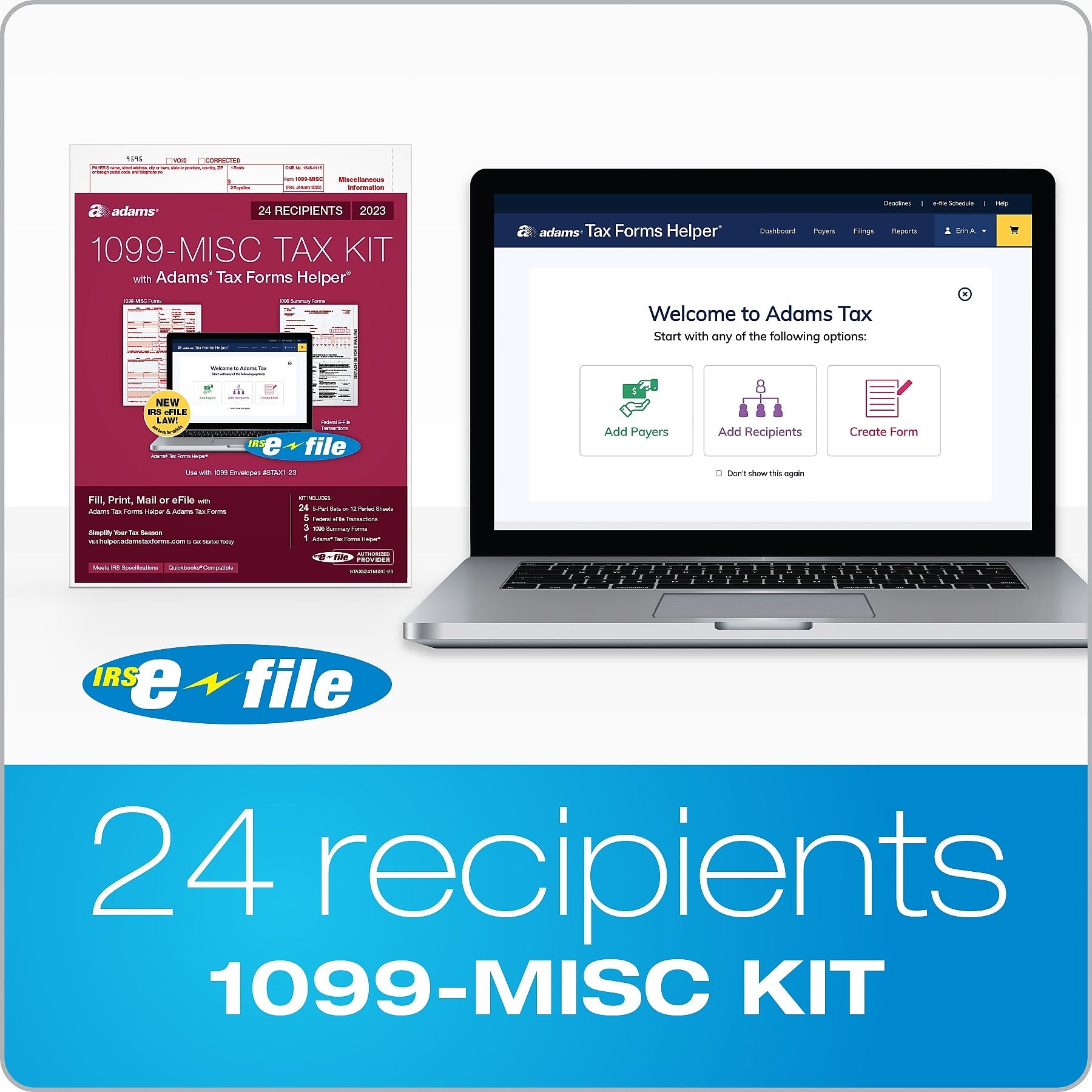 Adams 2023 1099-MISC Tax Forms Kit with Adams Tax Forms Helper and 5 Free eFiles, 24/Pack