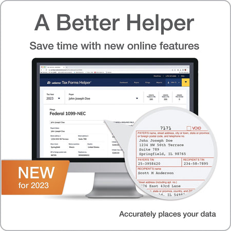 Adams 2023 1099-NEC Tax Forms Kit with Adams Tax Forms Helper and 5 Free eFiles, 24/Pack