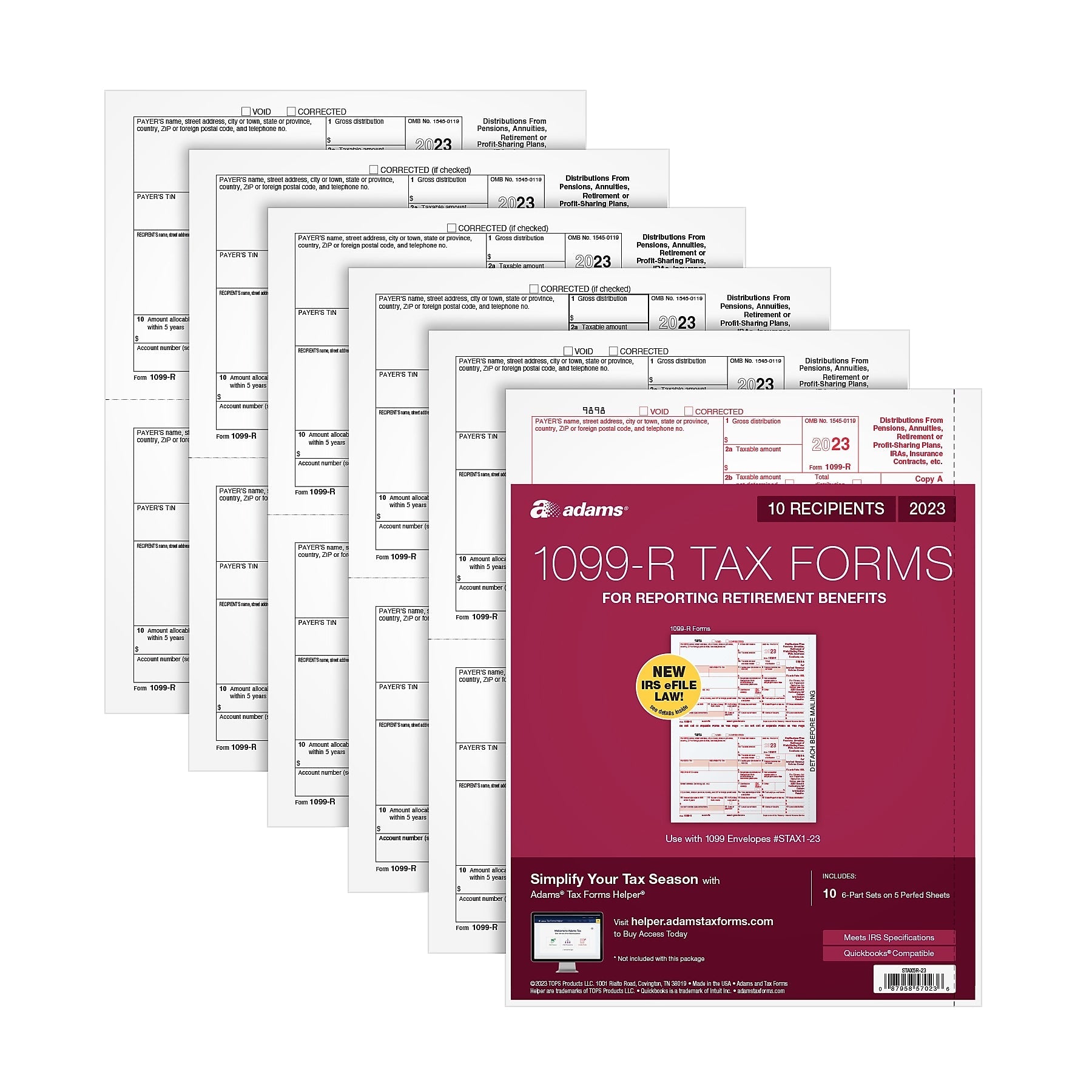Adams 2023 1099-R Tax Forms, 6-Part, 10/Pack