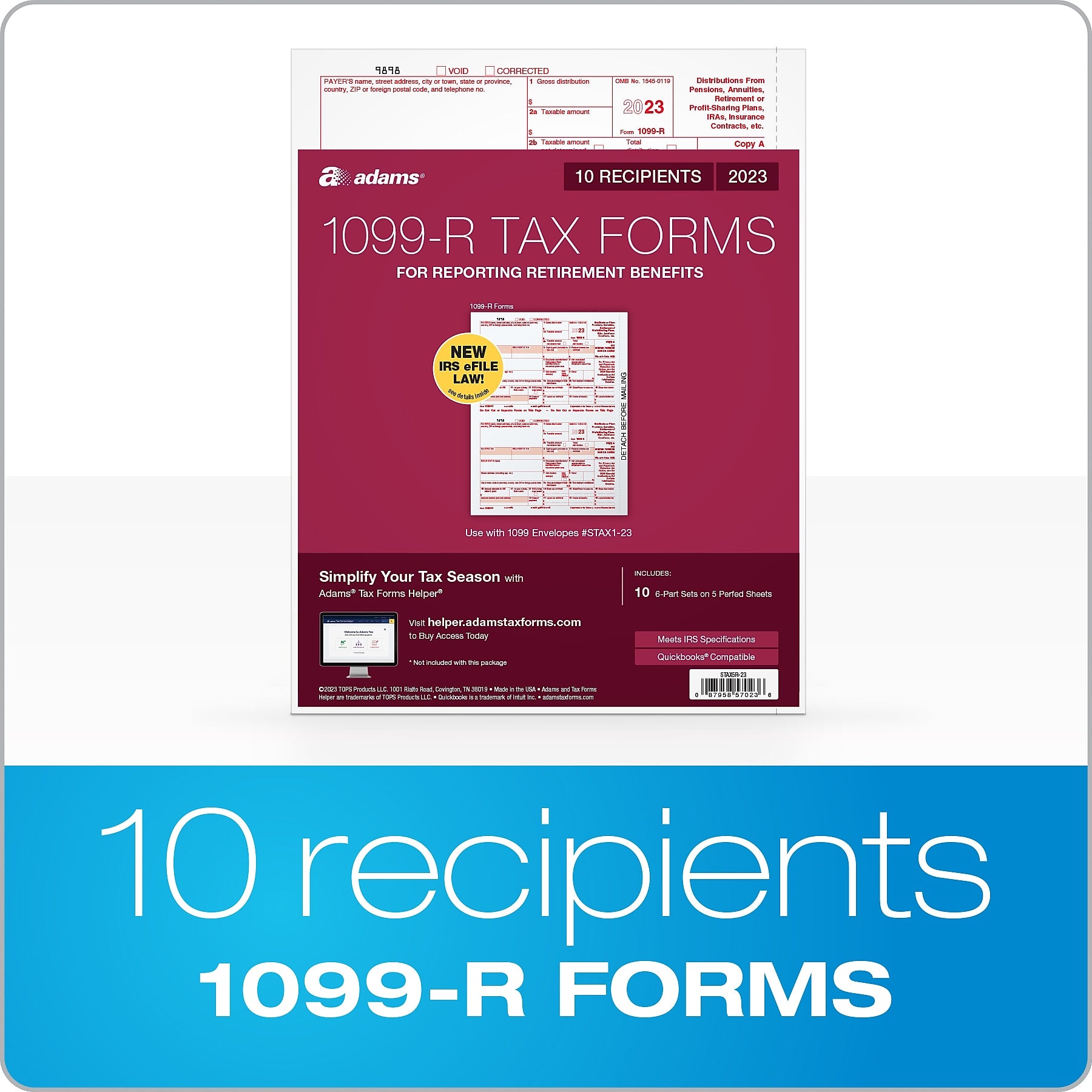 Adams 2023 1099-R Tax Forms, 6-Part, 10/Pack