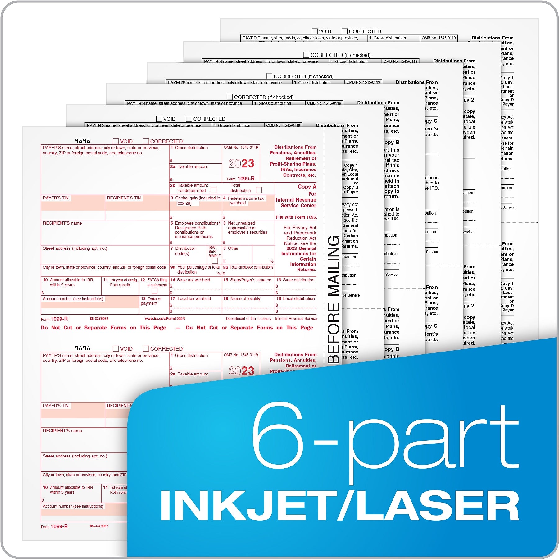 Adams 2023 1099-R Tax Forms, 6-Part, 10/Pack