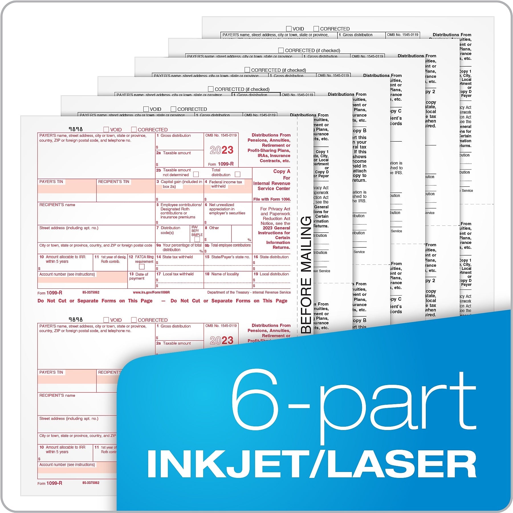 Adams 2023 1099-R Tax Forms, 6-Part, 10/Pack