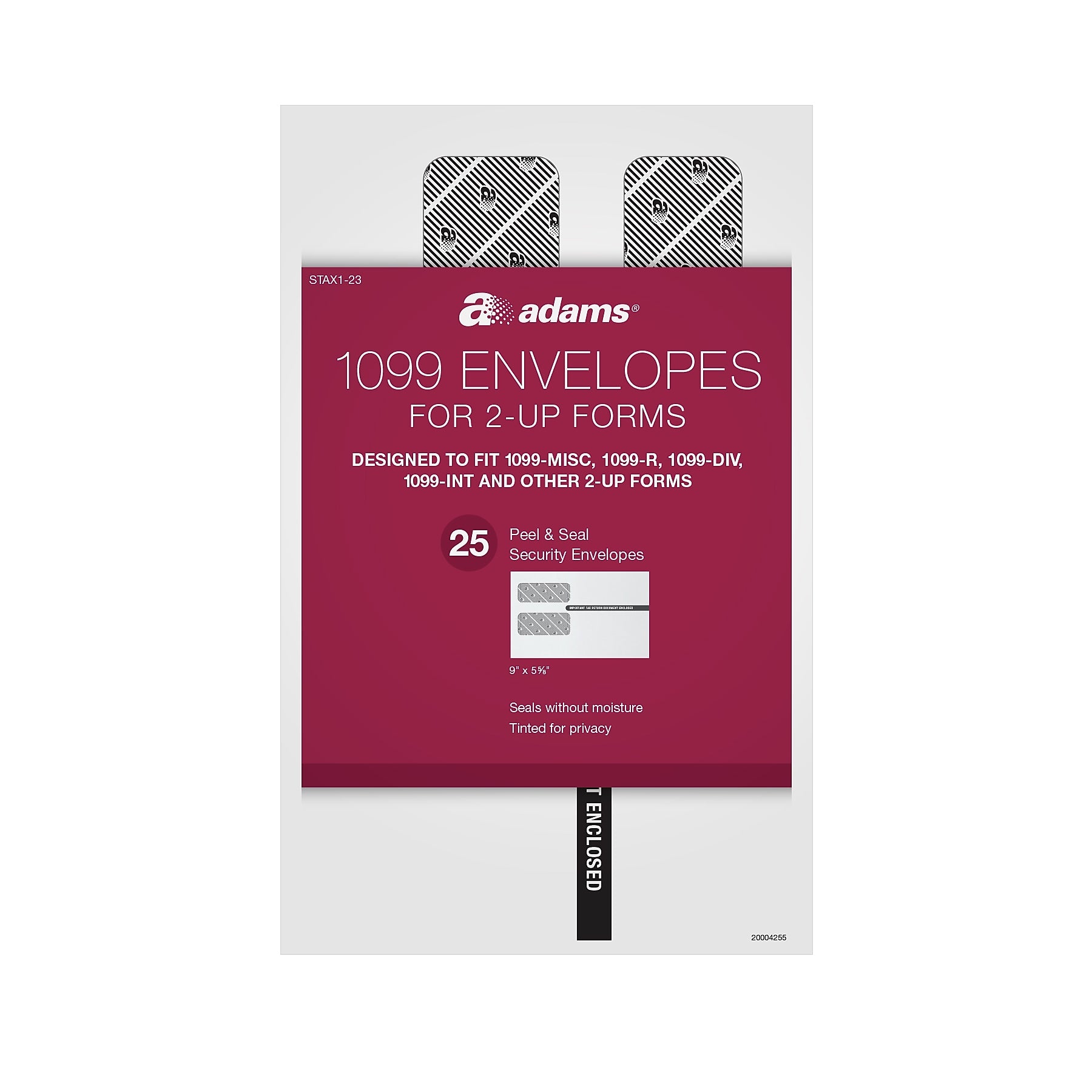 Adams 2023 2-Up 1099 Envelopes, Double-Window, Peel & Seal Self Seal Closure, 25/Pack