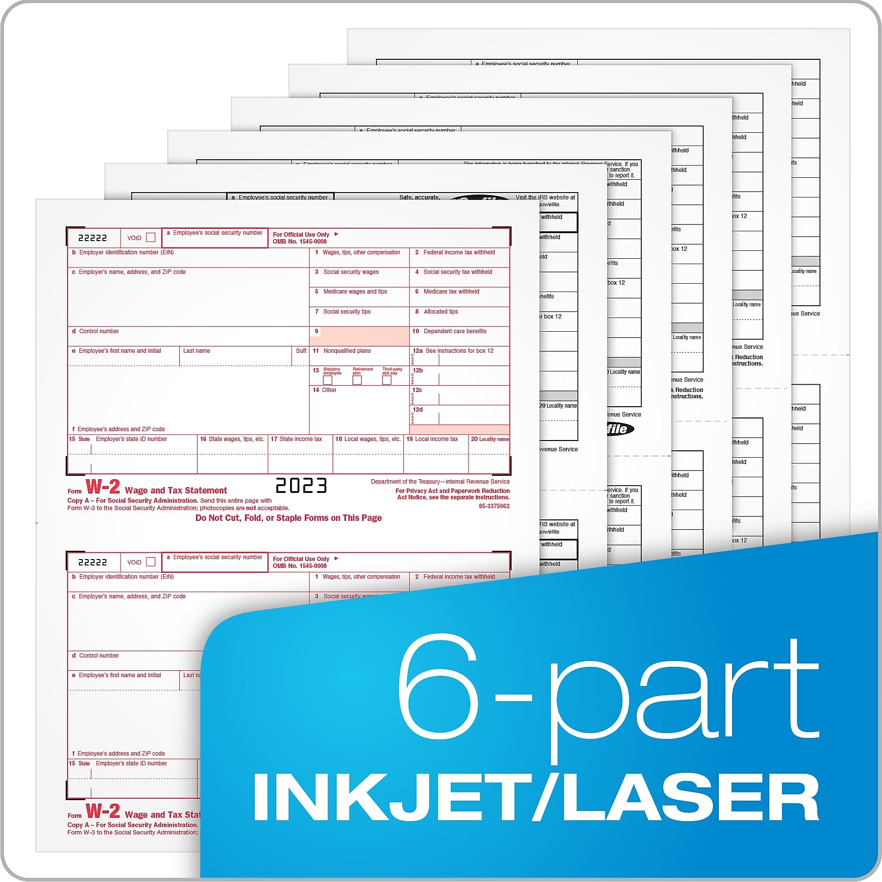 Adams 2023 W-2 Tax Form, 6-Part, 2-Up, 12/Pack