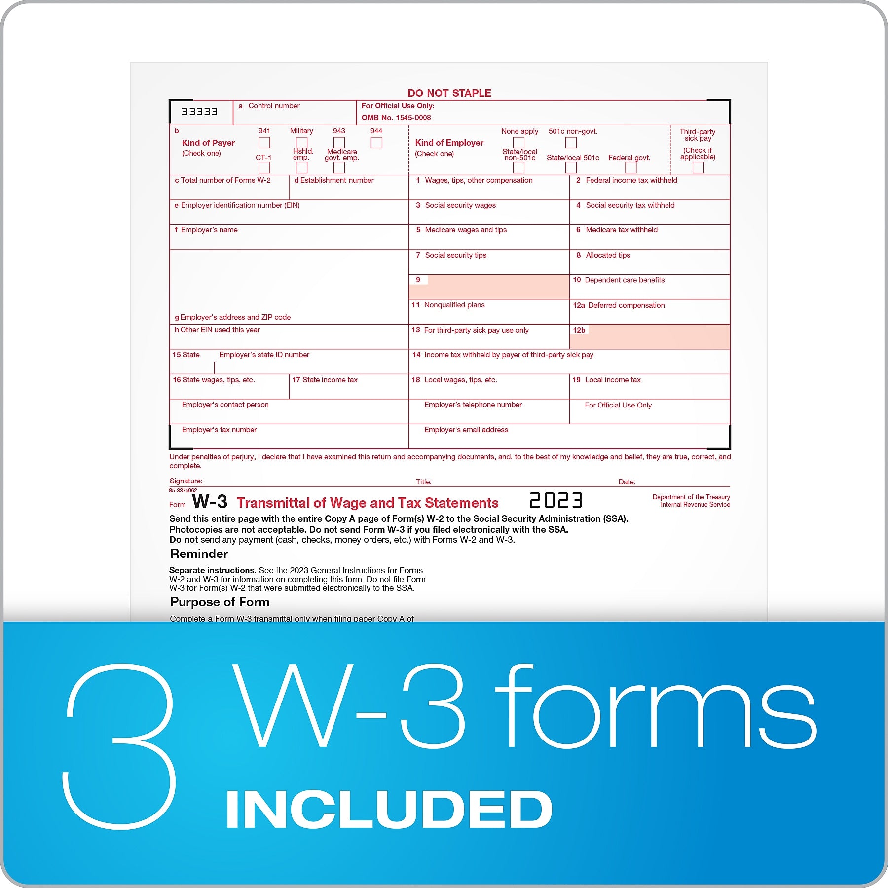 Adams 2023 W-2 Tax Form, 6-Part, 2-Up, 12/Pack