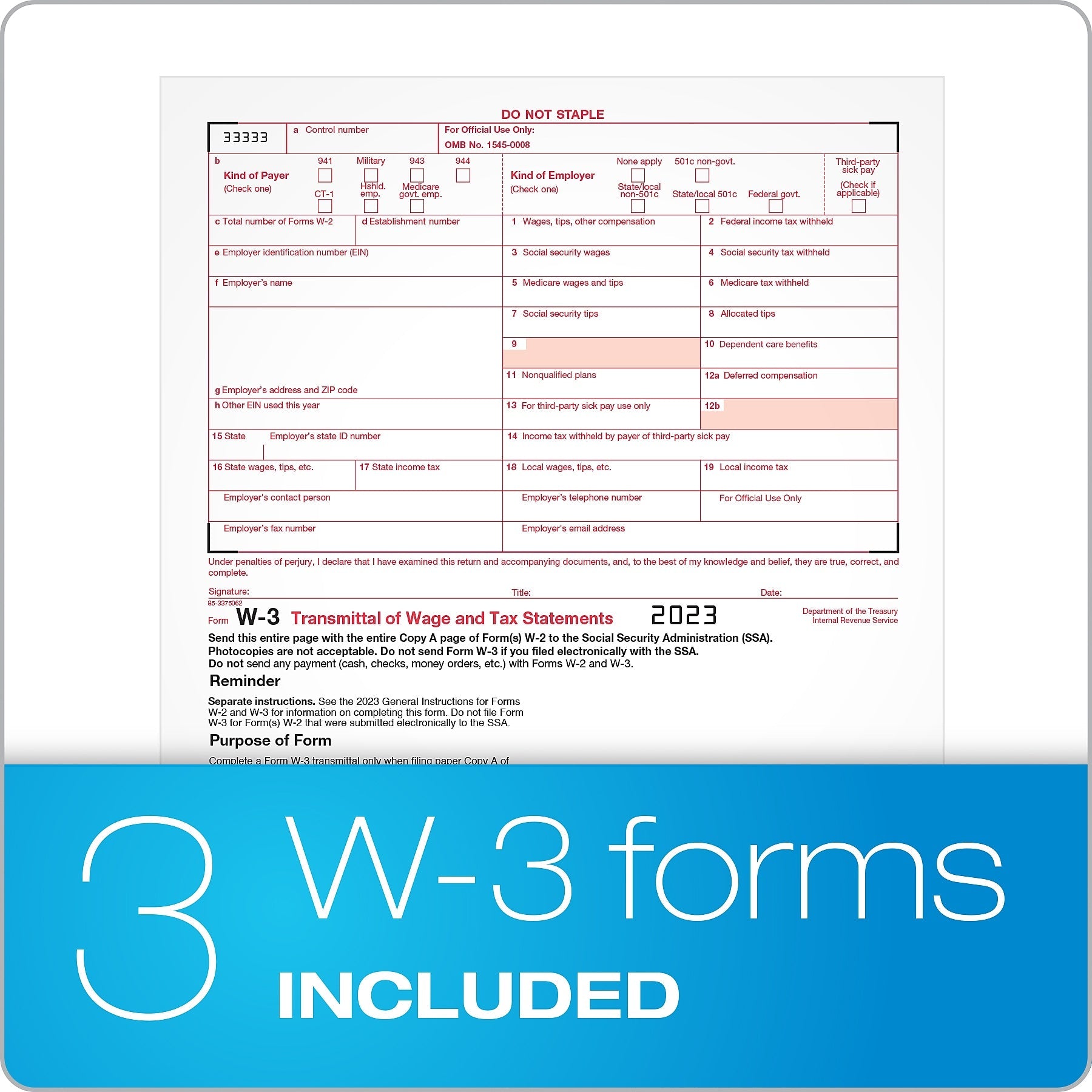 Adams 2023 W-2 Tax Form, 6-Part, 2-Up, 12/Pack