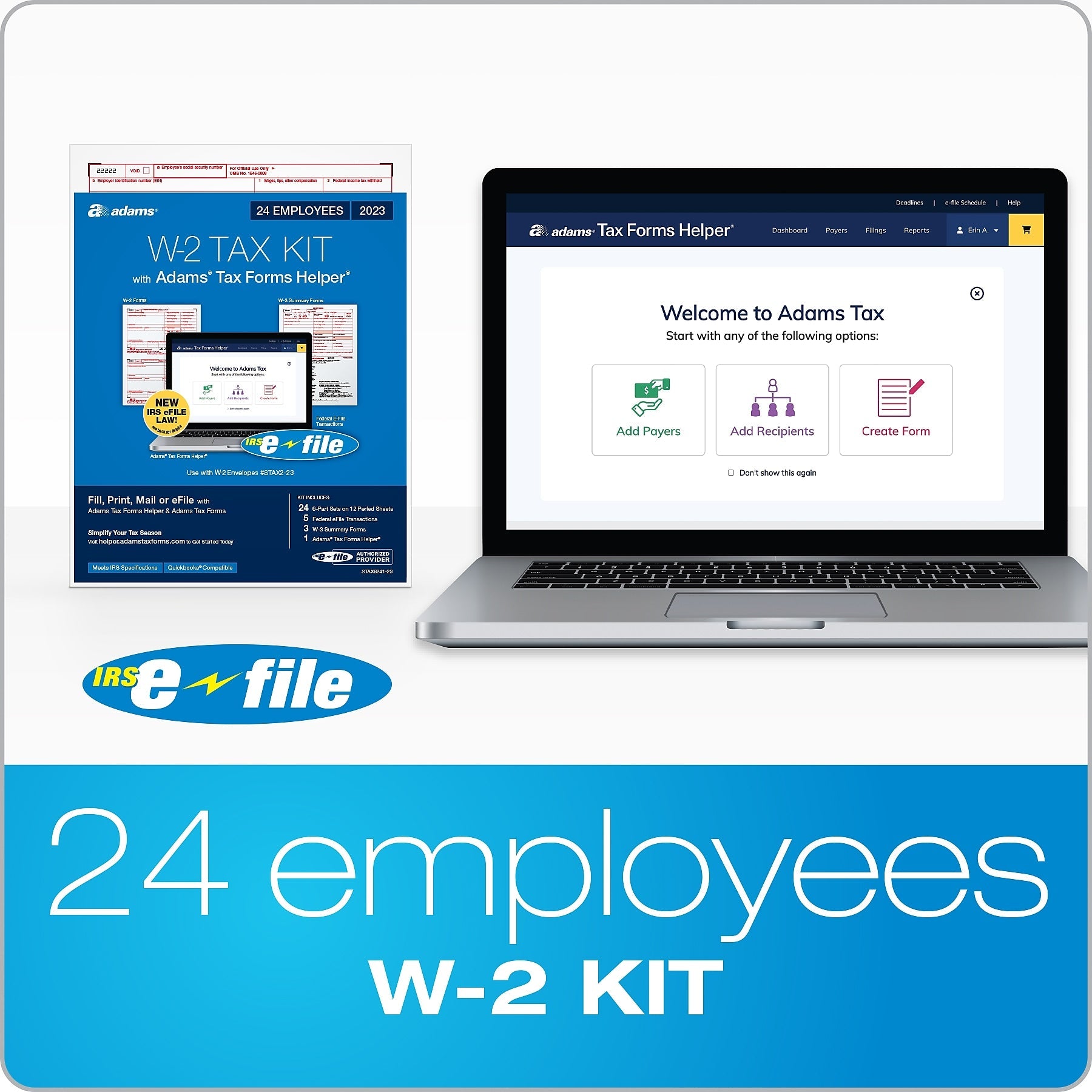 Adams 2023 W2 2 Tax Forms Kit with Adams Tax Forms Helper and 5 Free eFiles, 24/Pack