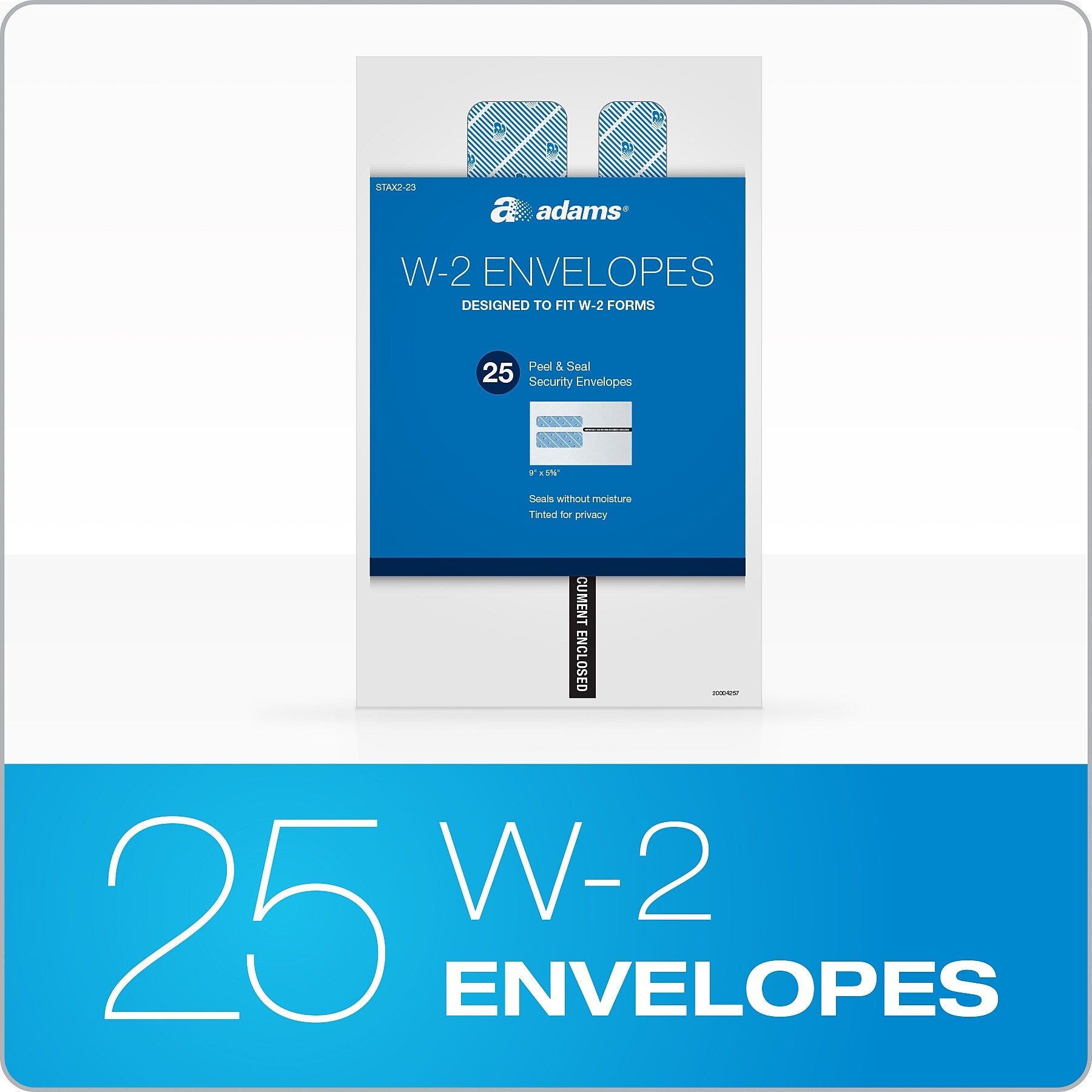 Adams 2023 W2 Envelopes, Double Window Security Envelopes, Peel & Seal Self Seal Closure, 25/Pack