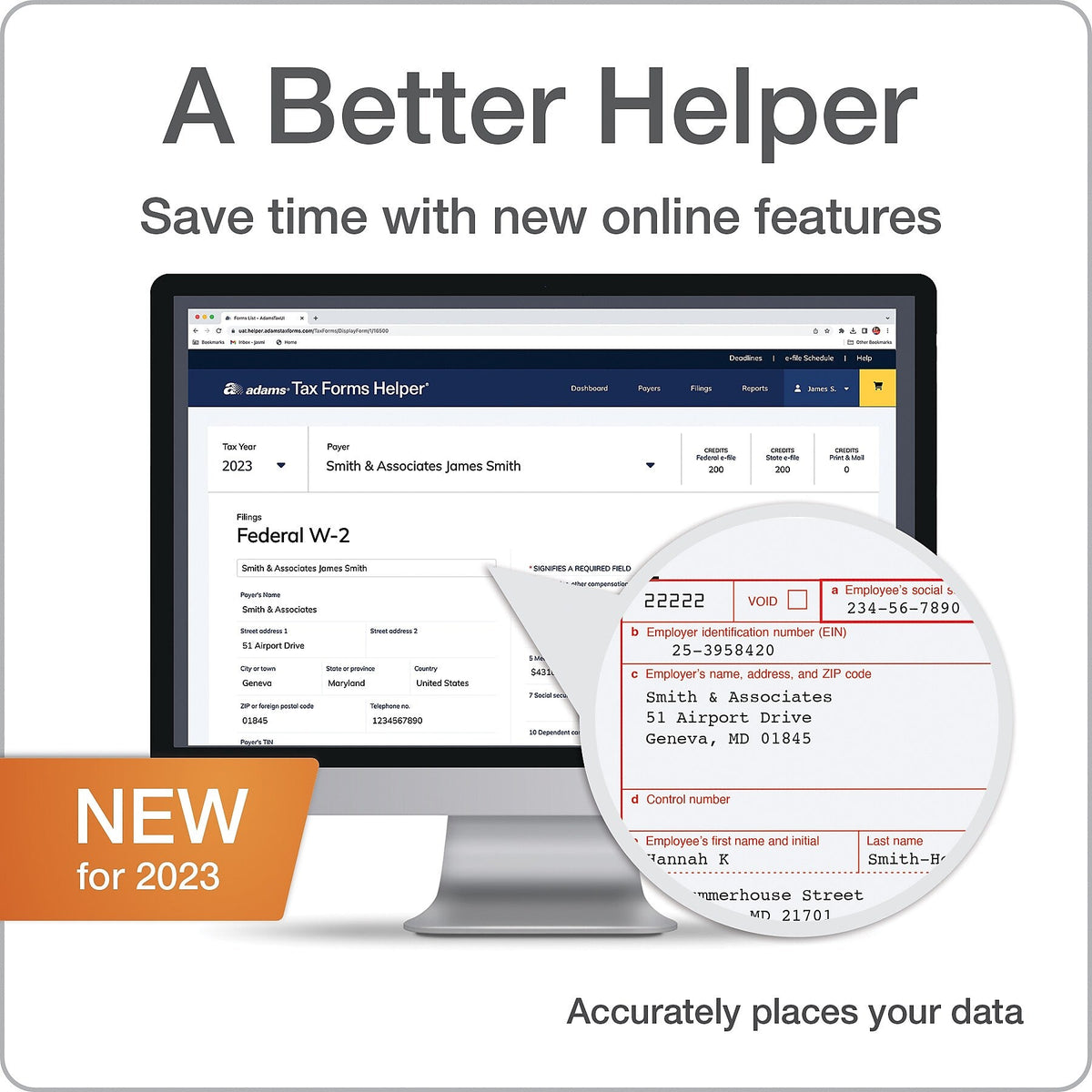 Adams 2023 W2 Tax Forms Kit with Adams Tax Forms Helper and 10 Free eFiles, 50/Pack