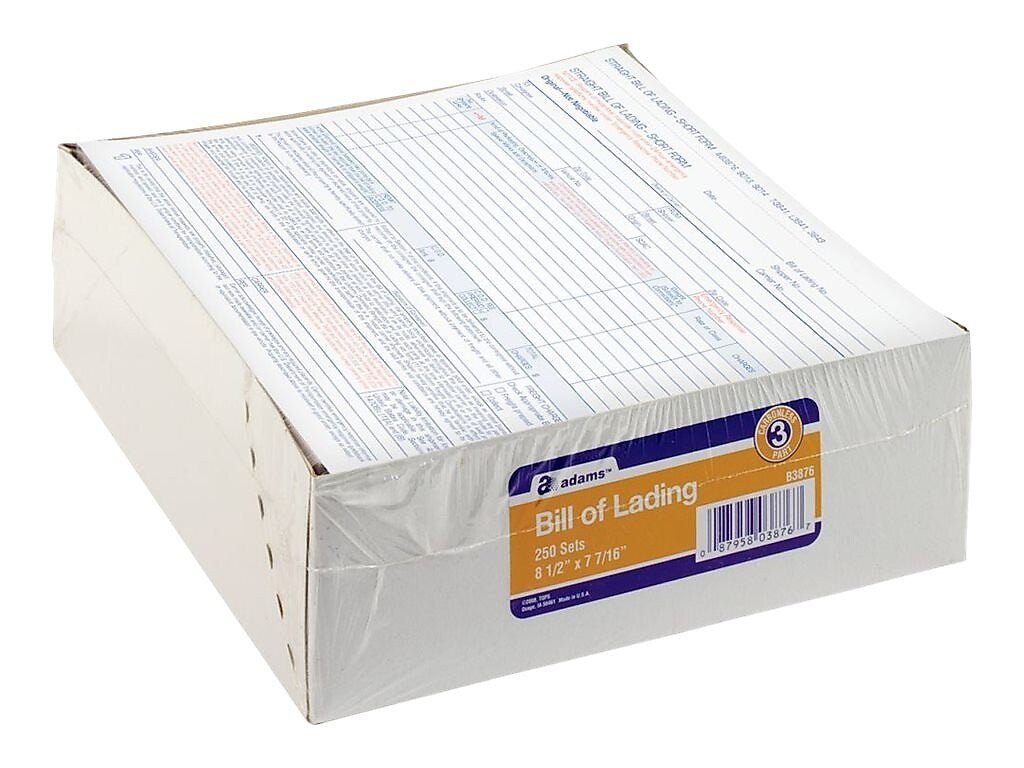 Adams 3-Part Carbonless Bill of Lading, 8.5
