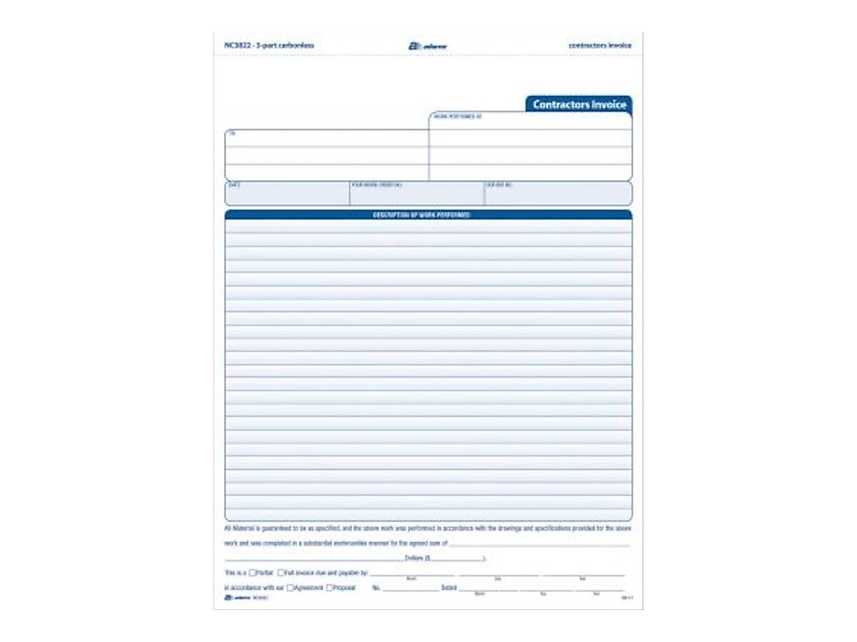 Adams 3-Part Carbonless Contractors Invoice Forms, 8.5